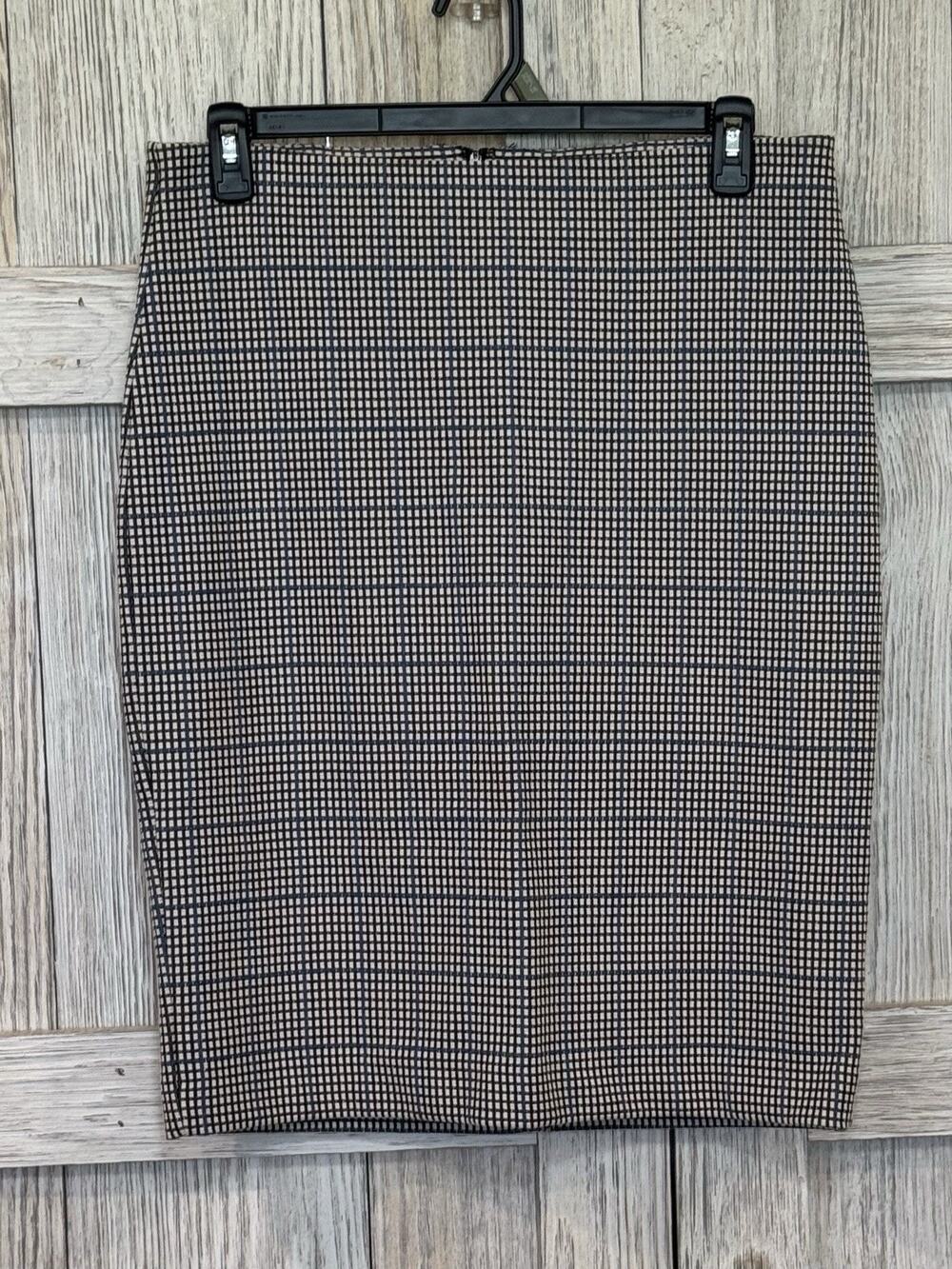 ANN TAYLOR WOMENS SKIRT Black LINED Sz Large Houndstooth Plaid